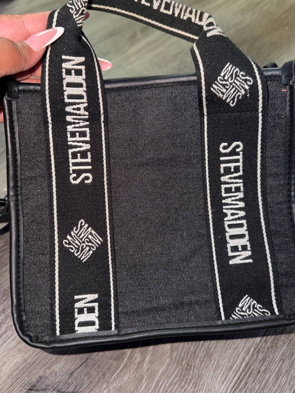 Steve Madden Black Canvas Messenger with White Logo Straps